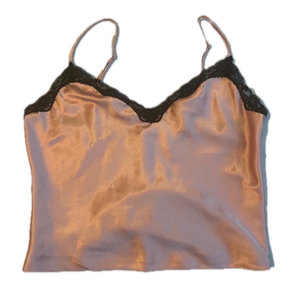 pink lingerie satin top with black lace